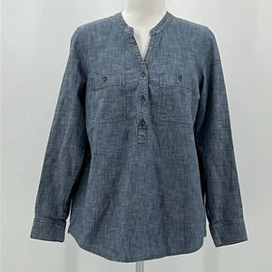 J. Jill Cotton Chambray Popover Top in Blue - Size Small Petite